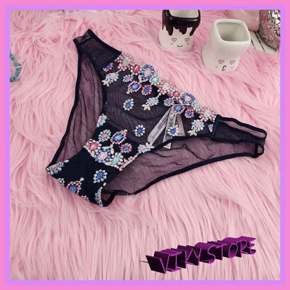 NWT Victoria's Secret Blue Embroidery Cheekini: Elegance in Every Detail Small N